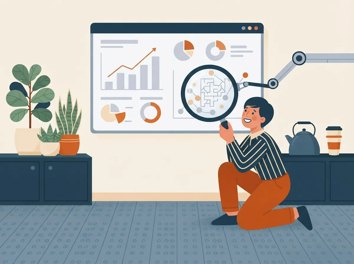 Business owner reviewing a friendly dashboard of charts that make the numbers clear