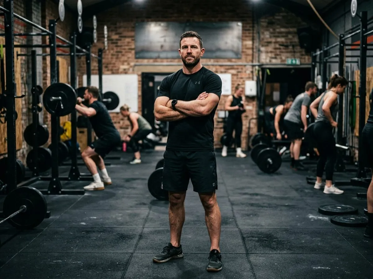 Head coach Dan Mercer standing in the Forge Fitness studio with arms folded